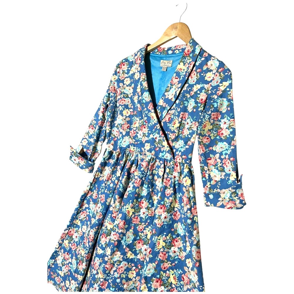 Lindy Bop Women Midi Dress Sz S Blue Vivi Floral‎ Cottagcore Retro Stretch 50s - Picture 7 of 16